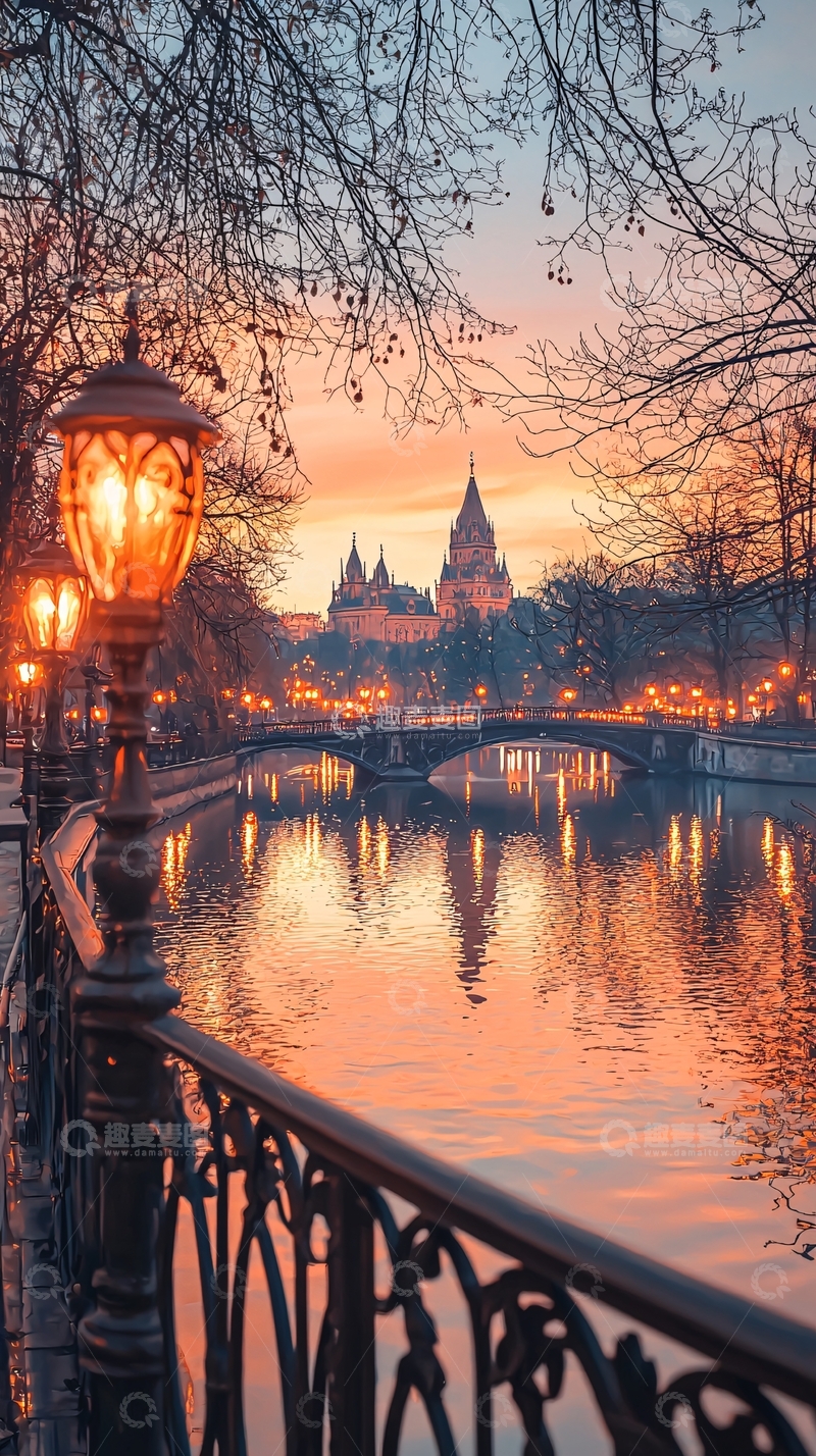 高清大图下载【趣麦麦图】城市夜景水面倒影