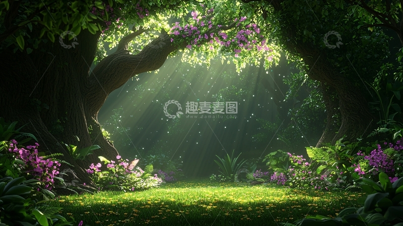 高清大图下载【趣麦麦图】阳光穿过树林的光影