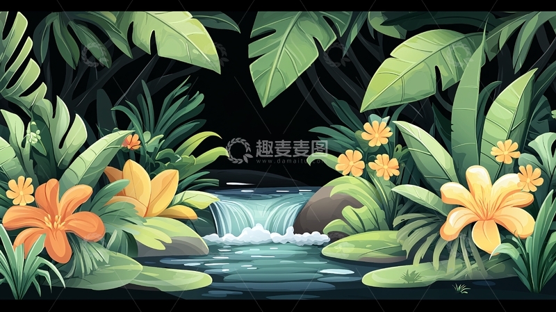 高清大图下载【趣麦麦图】热带雨林溪流景色