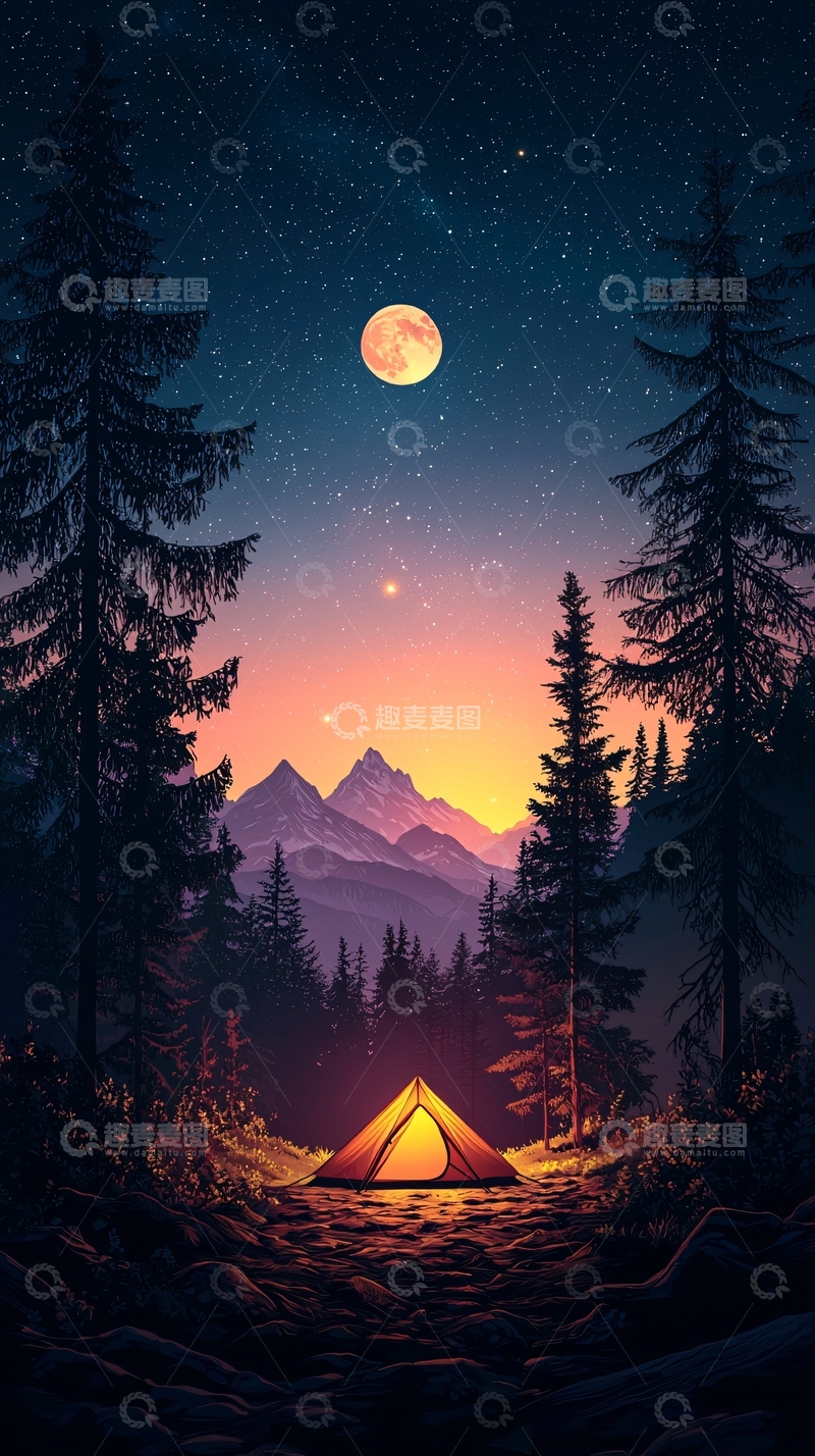 高清大图下载【趣麦麦图】夜间露营地高清图片
