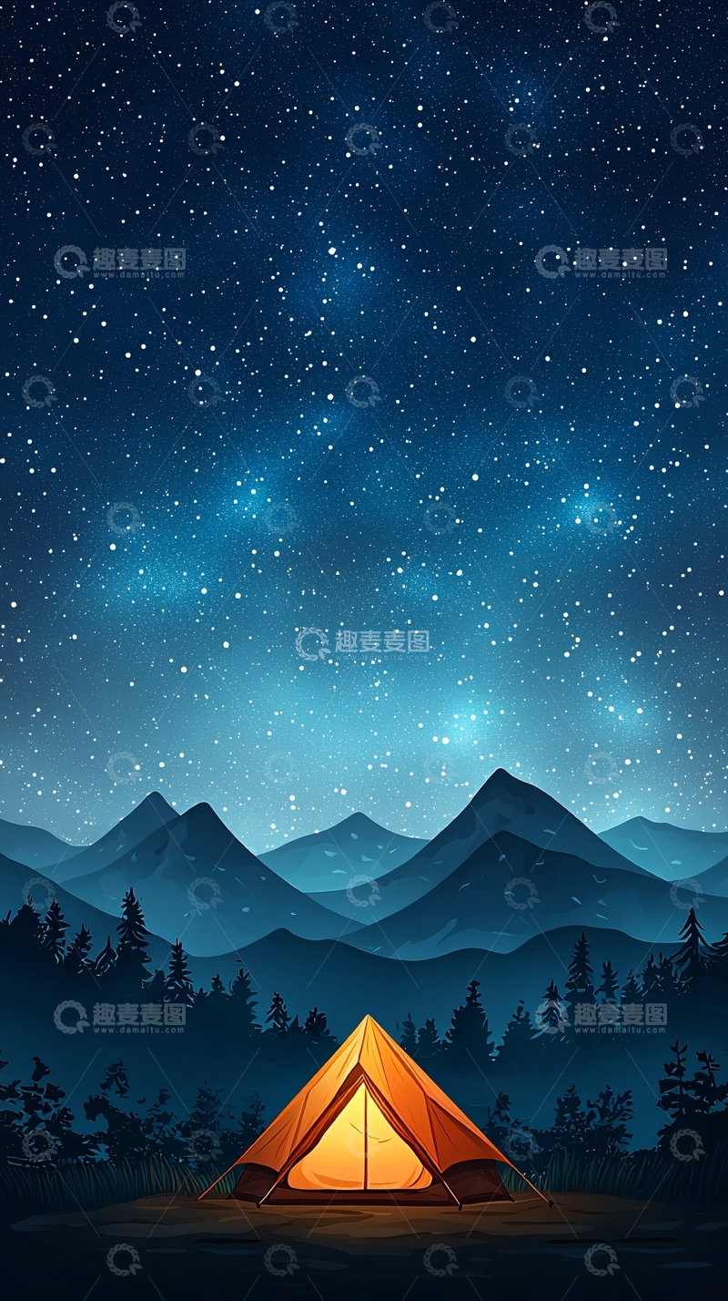 高清大图下载【趣麦麦图】星空下露营的帐篷