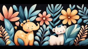 卡通动物花丛背景