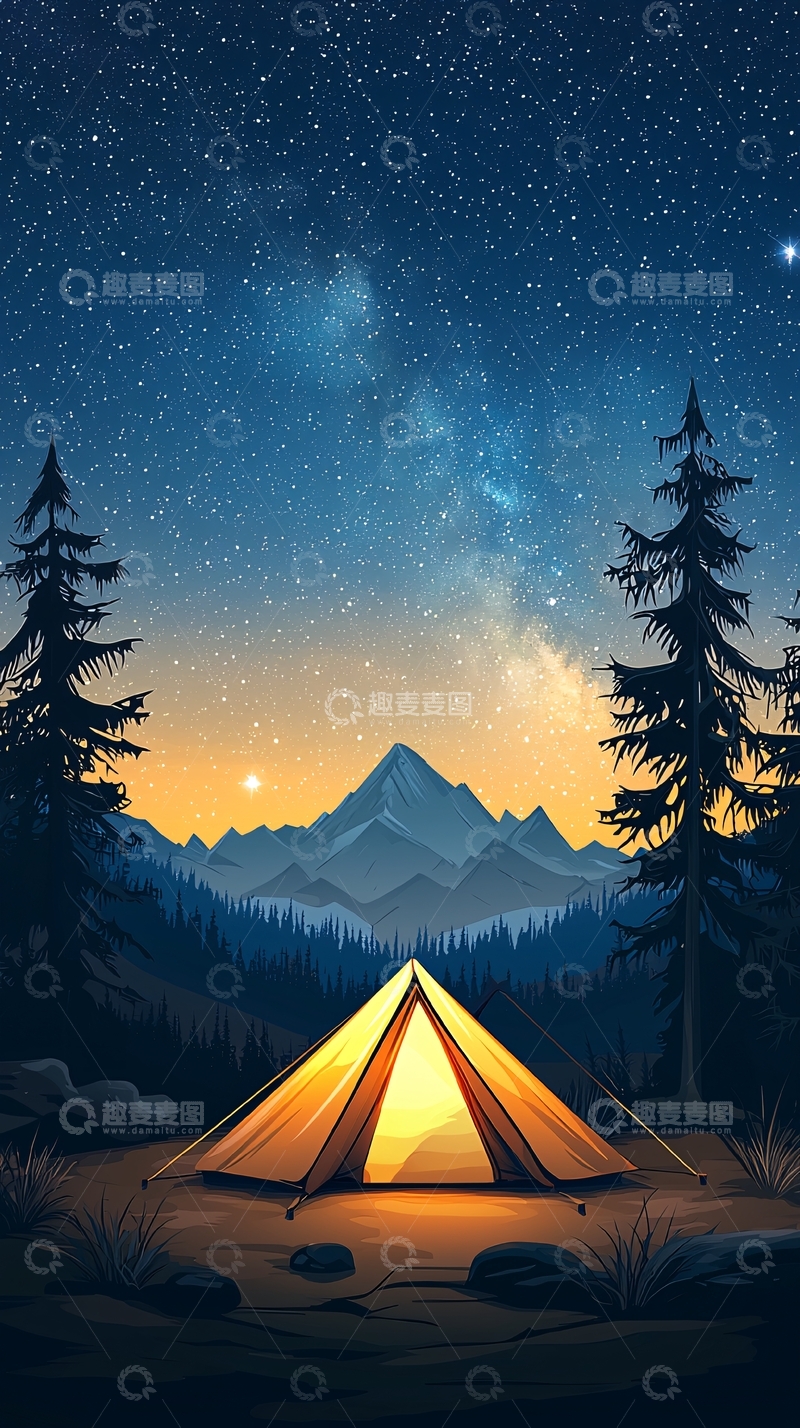 高清大图下载【趣麦麦图】星空下露营的帐篷