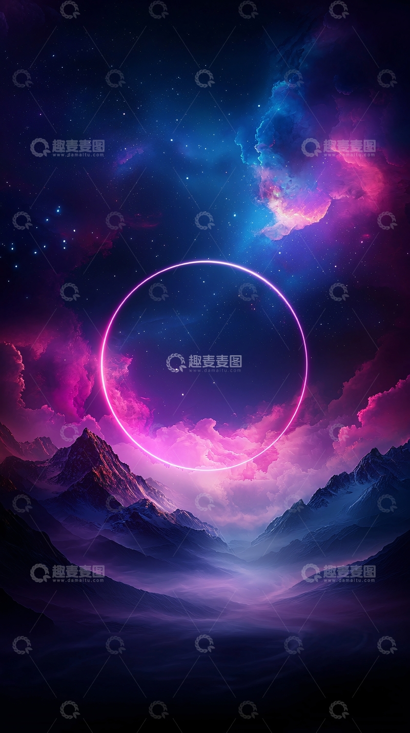 高清大图下载【趣麦麦图】梦幻星空环绕山脉