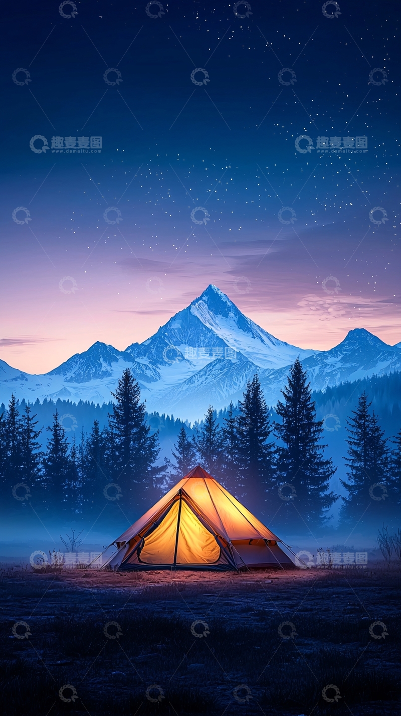 高清大图下载【趣麦麦图】夜幕下的山间帐篷