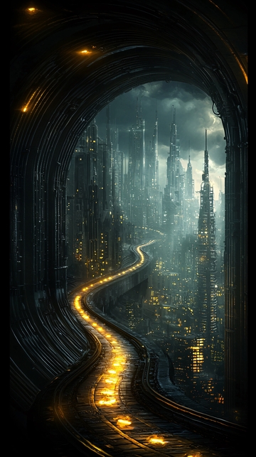 未来城市隧道夜景