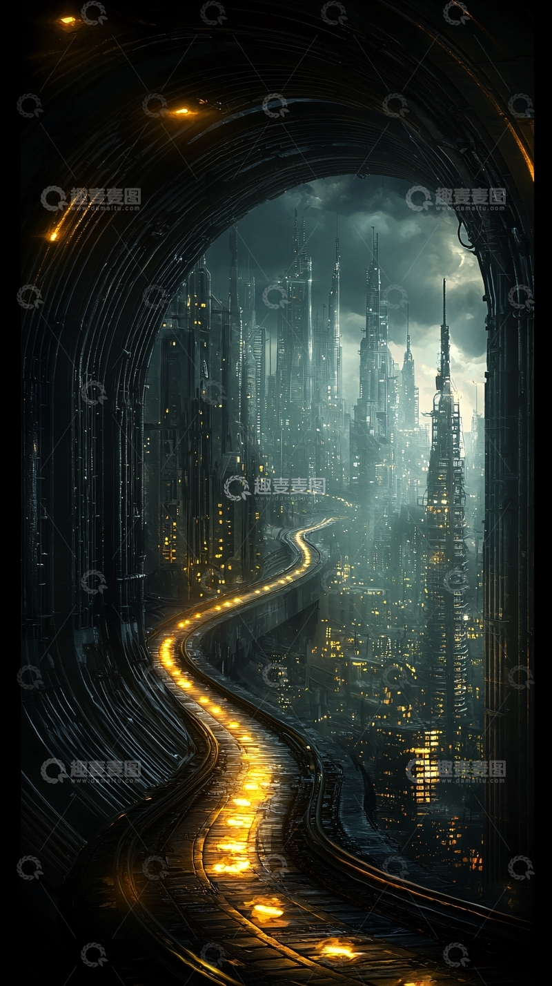 高清大图下载【趣麦麦图】未来城市隧道夜景