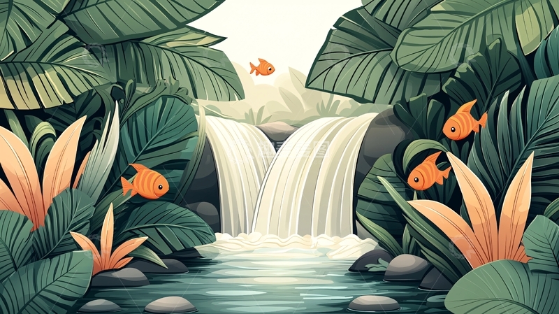 高清大图下载【趣麦麦图】热带瀑布和植物