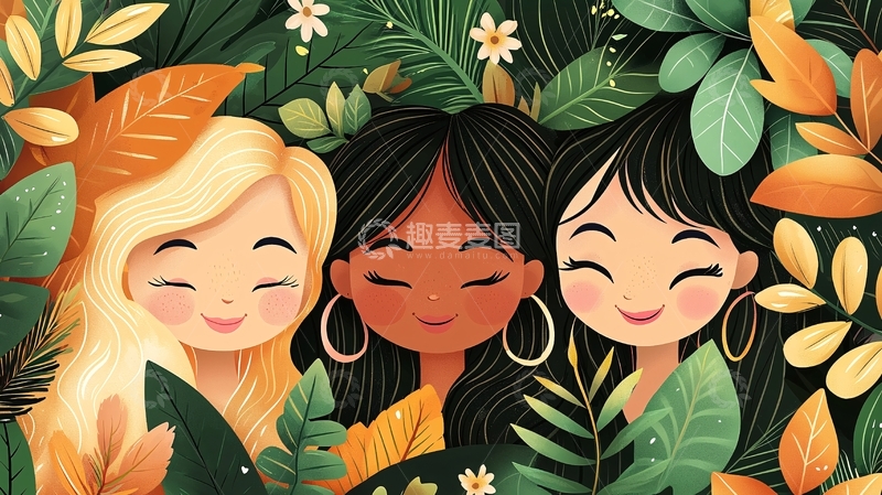 高清大图下载【趣麦麦图】三位不同肤色女性