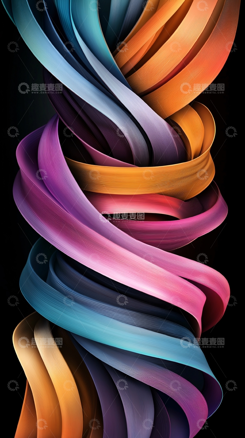 高清大图下载【趣麦麦图】彩色丝带缠绕抽象艺术