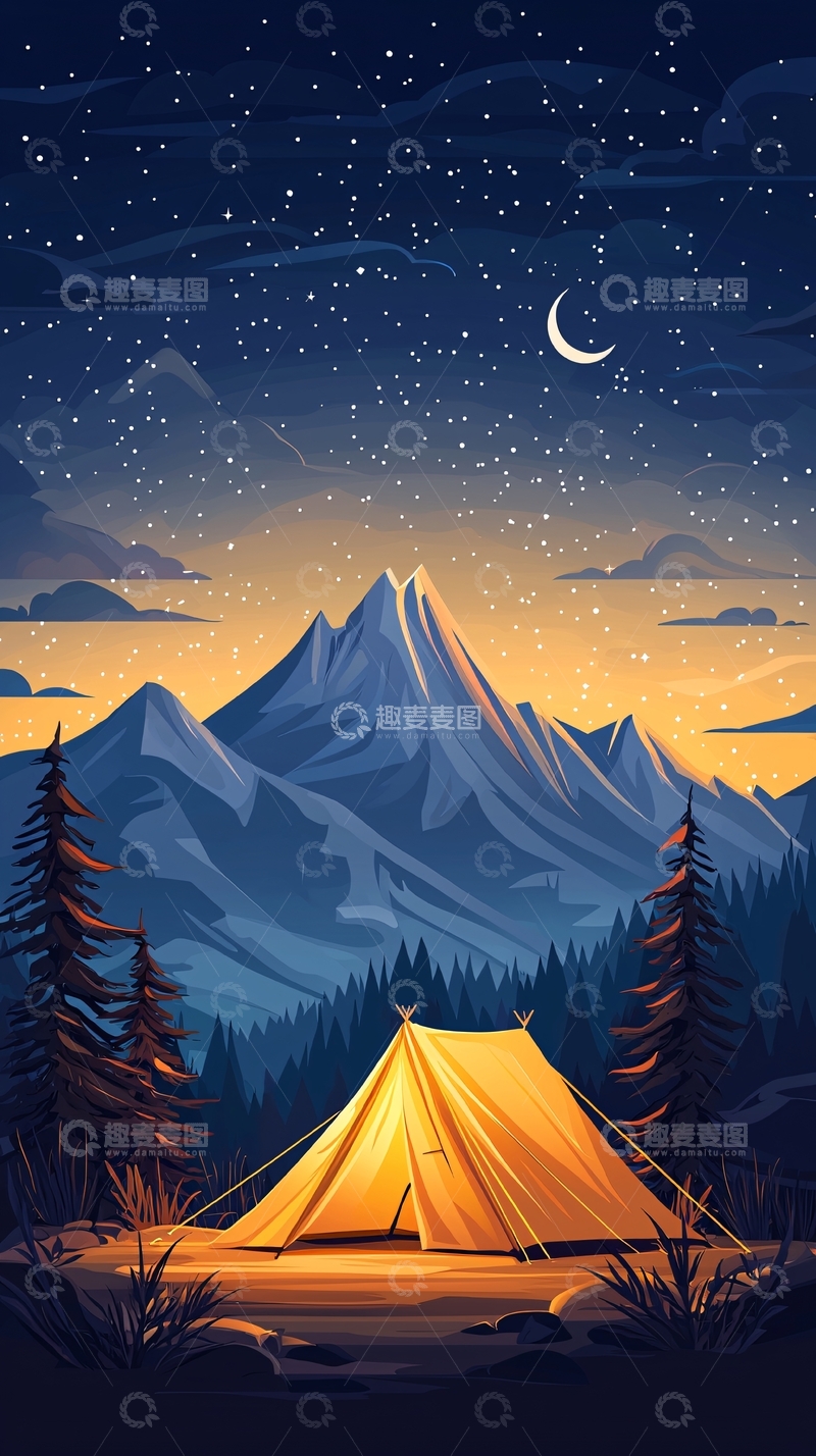 高清大图下载【趣麦麦图】星空下的山间露营地