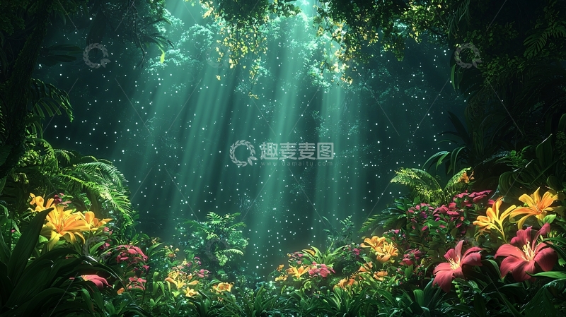 高清大图下载【趣麦麦图】阳光穿透茂密丛林