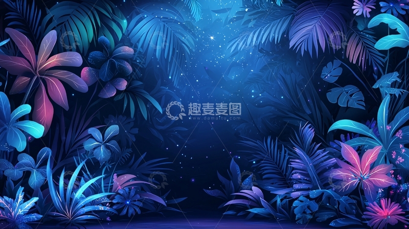 高清大图下载【趣麦麦图】热带植物暗色背景