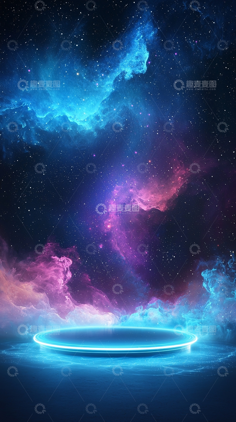 高清大图下载【趣麦麦图】宇宙星空背景蓝色光圈舞台