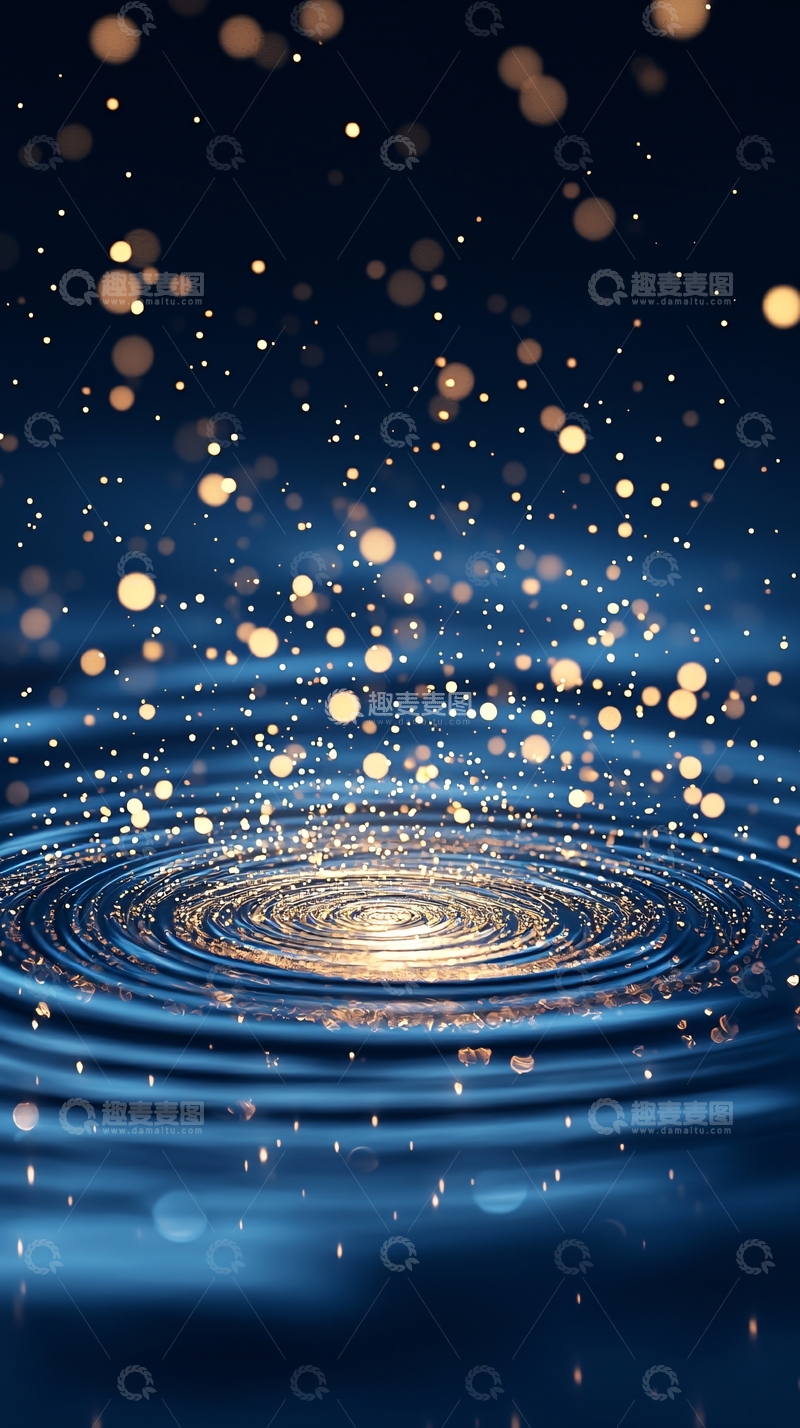 高清大图下载【趣麦麦图】蓝色水面上的金色光点
