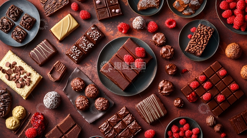 高清大图下载【趣麦麦图】巧克力与覆盆子甜点拼盘