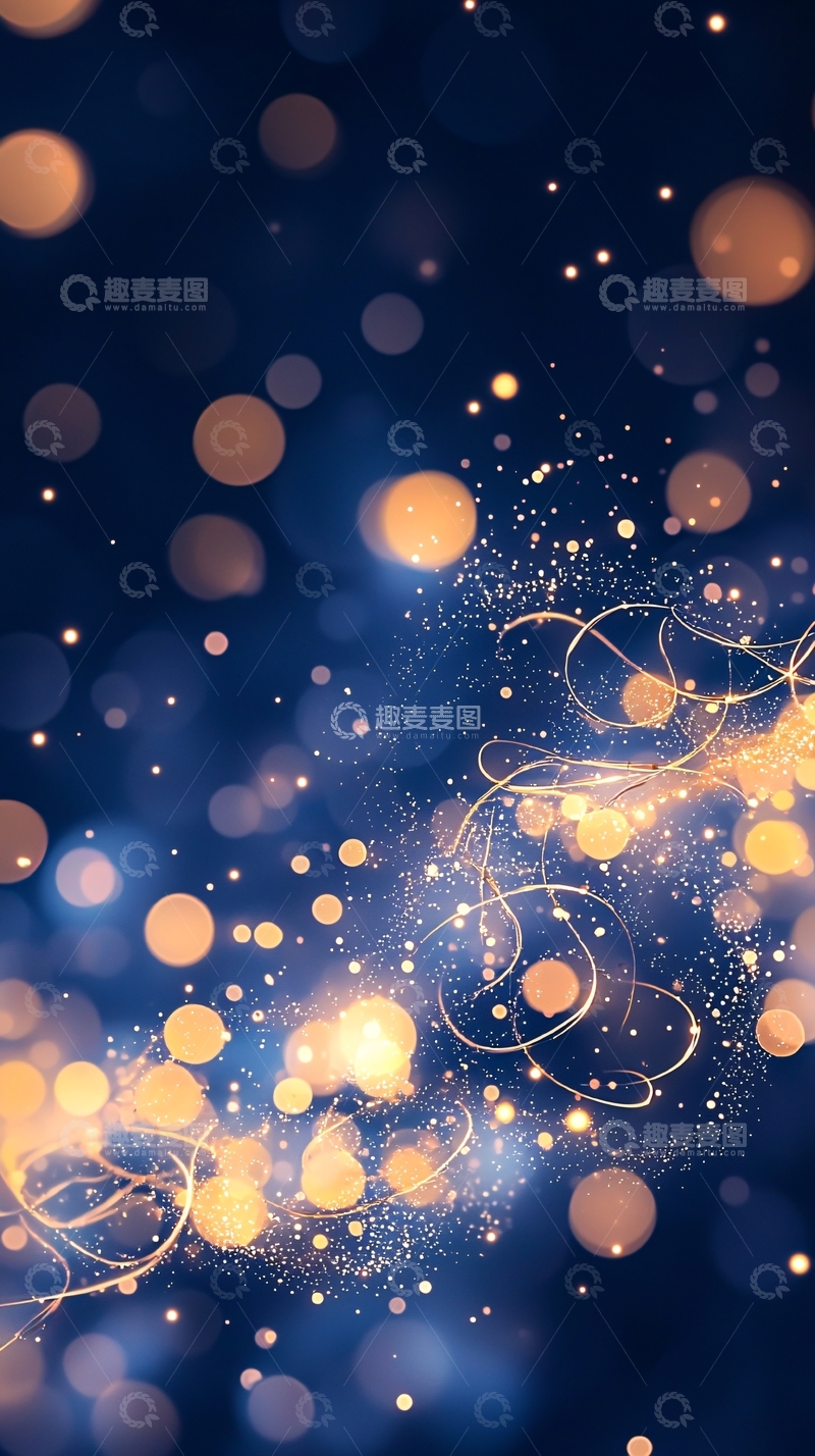 高清大图下载【趣麦麦图】金色光斑在深蓝色背景上