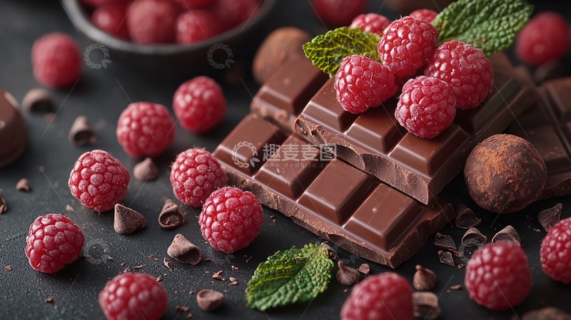 高清大图下载【趣麦麦图】诱人巧克力与覆盆子美食