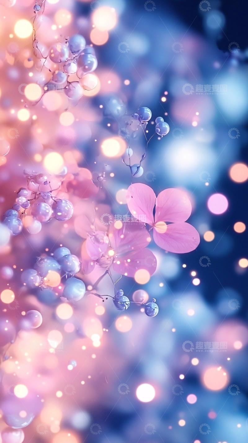 高清大图下载【趣麦麦图】花朵与光斑交织的梦幻背景