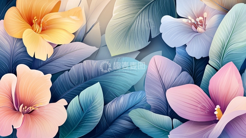 彩色花朵和叶子背景