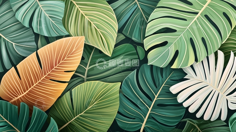 高清大图下载【趣麦麦图】热带绿植叶片背景