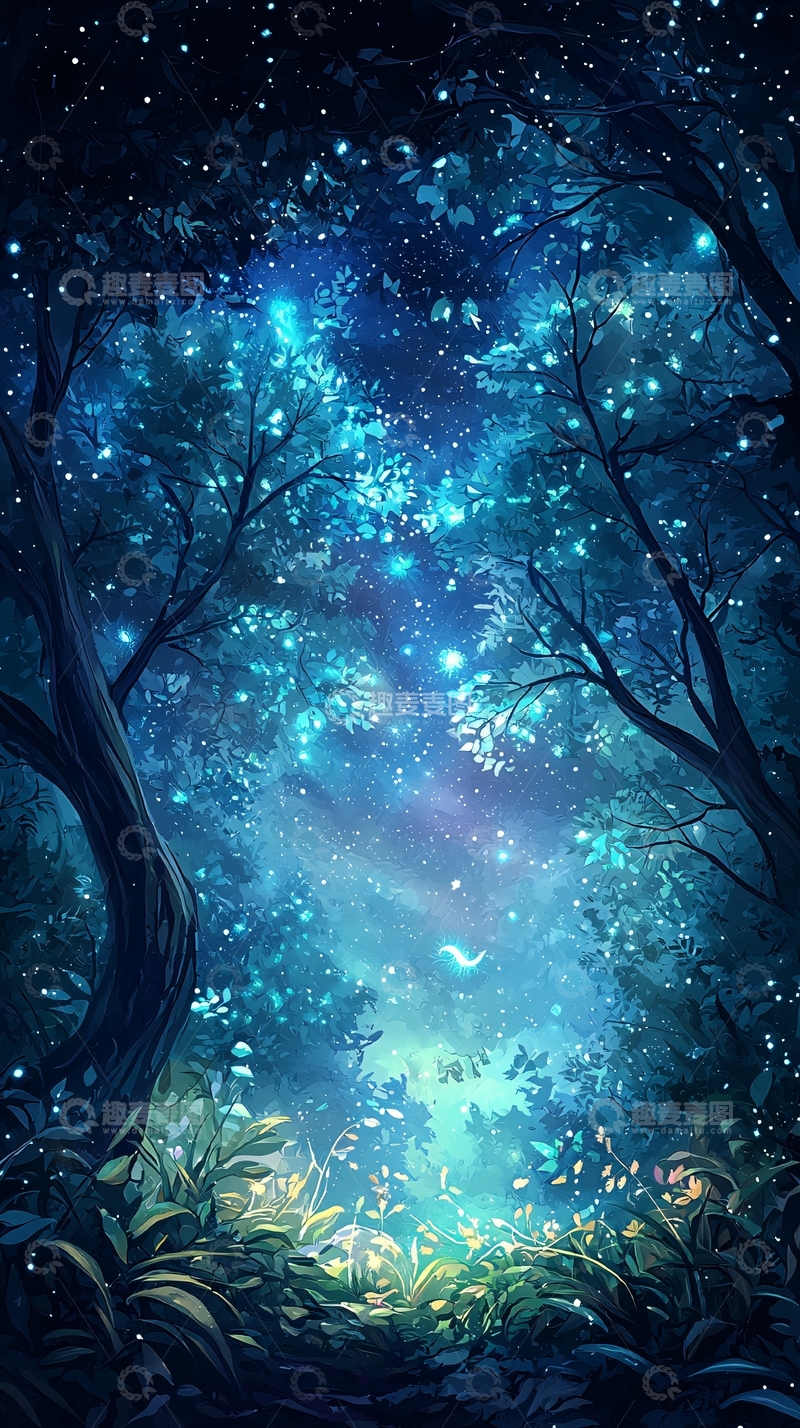 高清大图下载【趣麦麦图】梦幻森林星空夜景