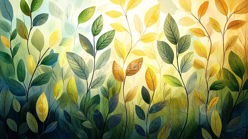 高清大图下载【趣麦麦图】水彩风格的植物叶子
