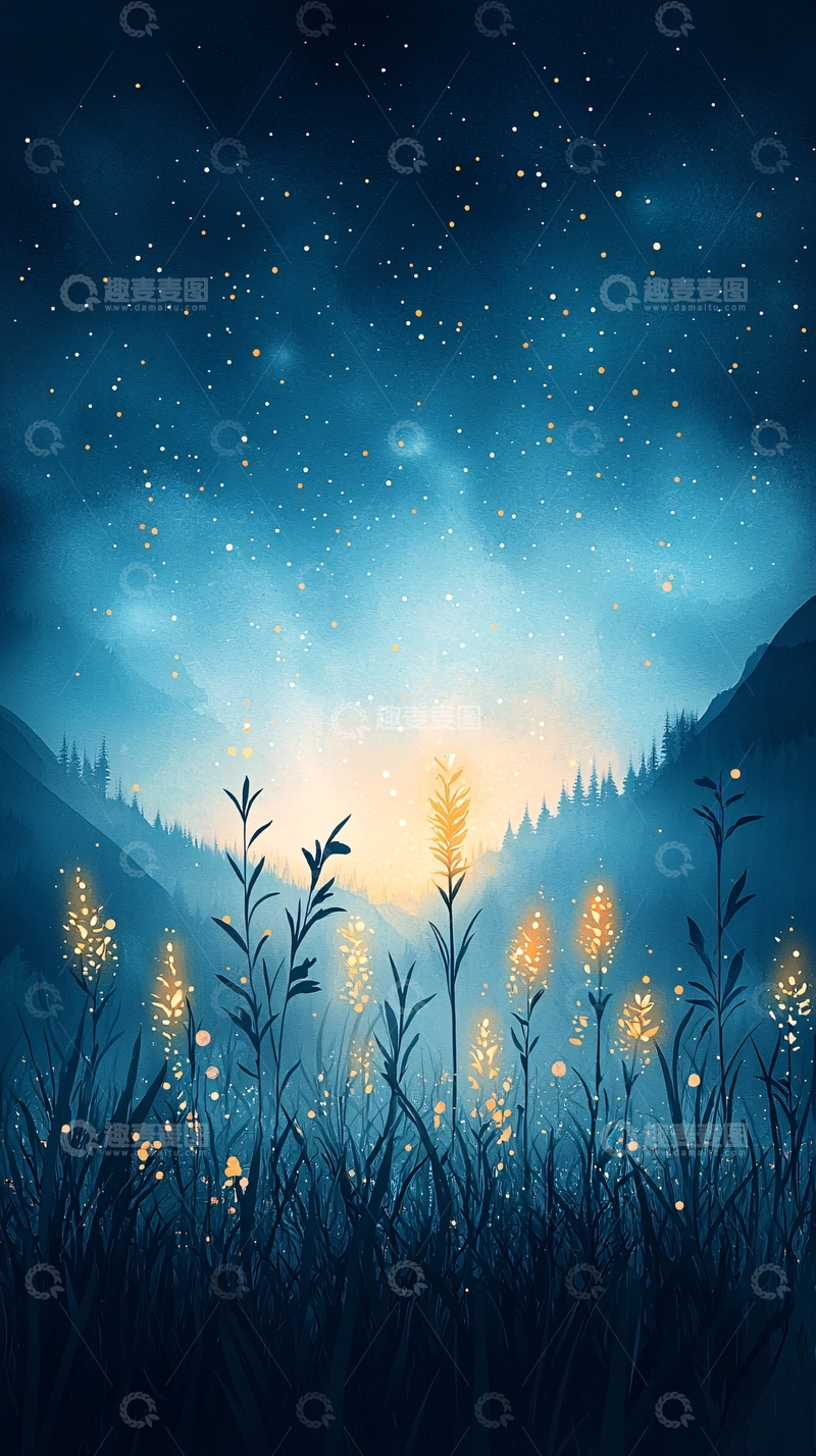 高清大图下载【趣麦麦图】星空下的田野