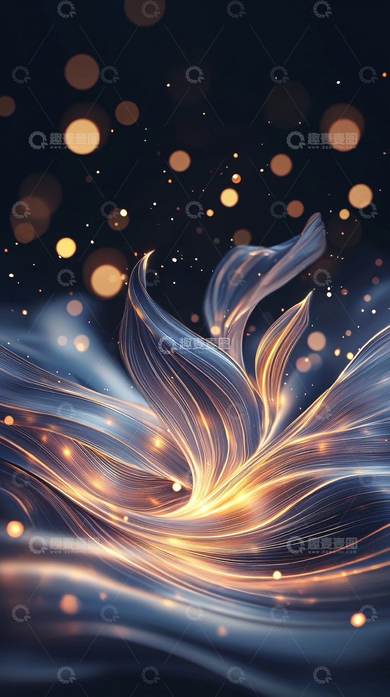 高清大图下载【趣麦麦图】抽象蓝色金色光线花朵