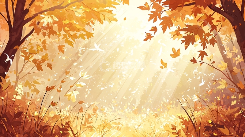 高清大图下载【趣麦麦图】秋日阳光洒在森林小路