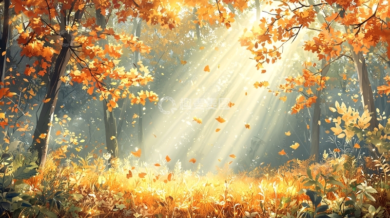 高清大图下载【趣麦麦图】金色阳光穿过秋日森林