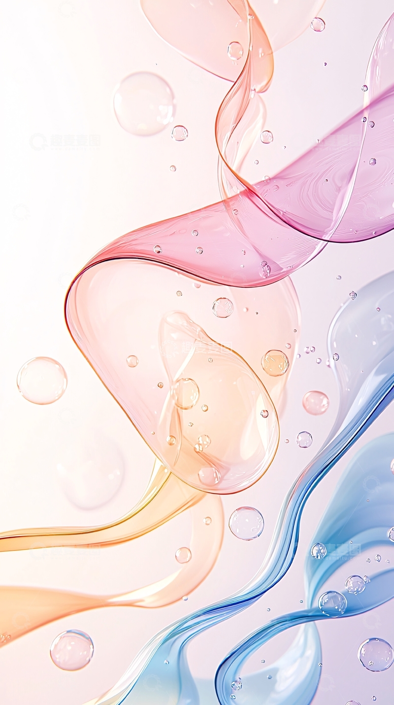 高清大图下载【趣麦麦图】彩色透明丝带和水滴