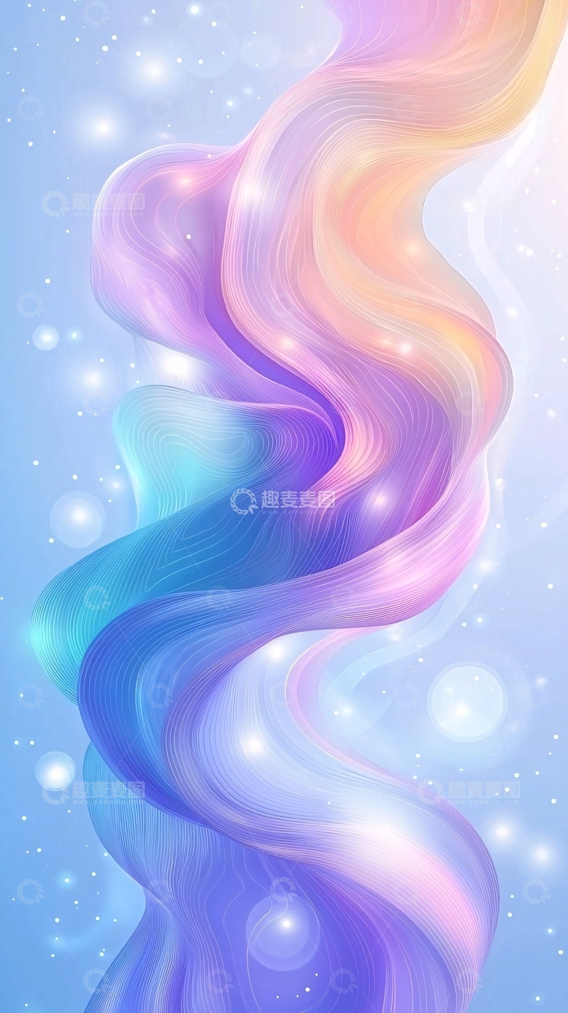 高清大图下载【趣麦麦图】色彩渐变的梦幻丝绸飘带