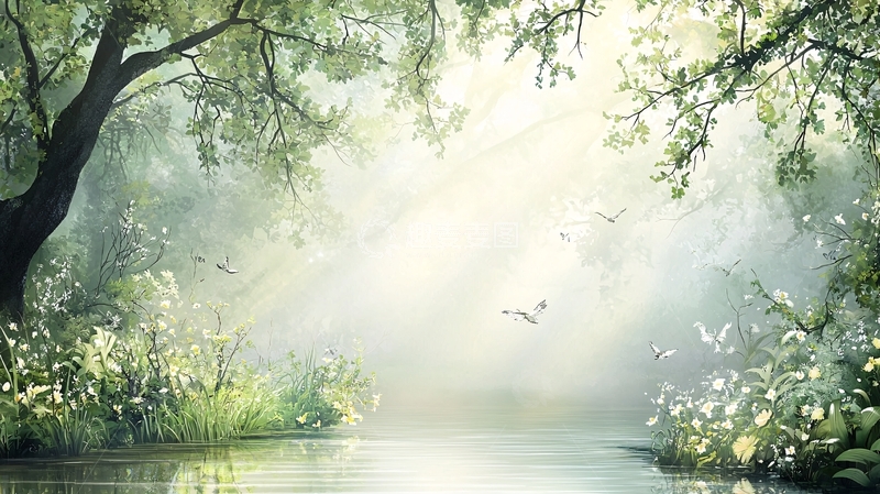 高清大图下载【趣麦麦图】光明穿透森林