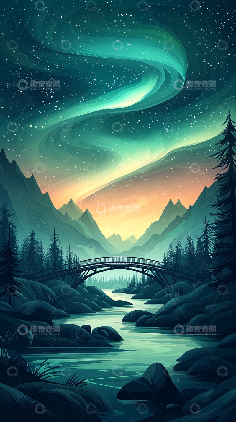 高清大图下载【趣麦麦图】宁静夜空下的极光