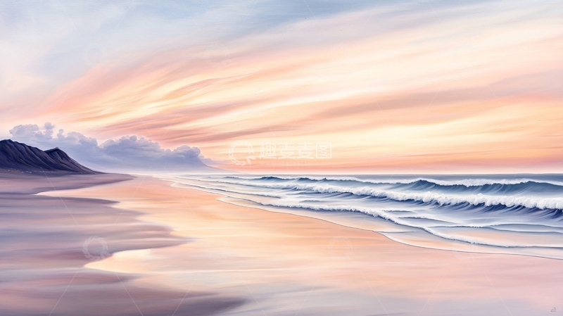 高清大图下载【趣麦麦图】宁静的海岸日落