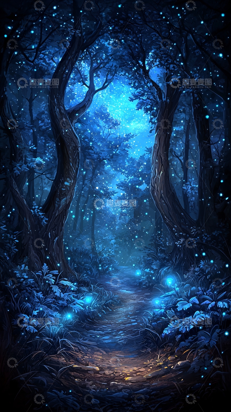 高清大图下载【趣麦麦图】蓝色梦幻森林小路