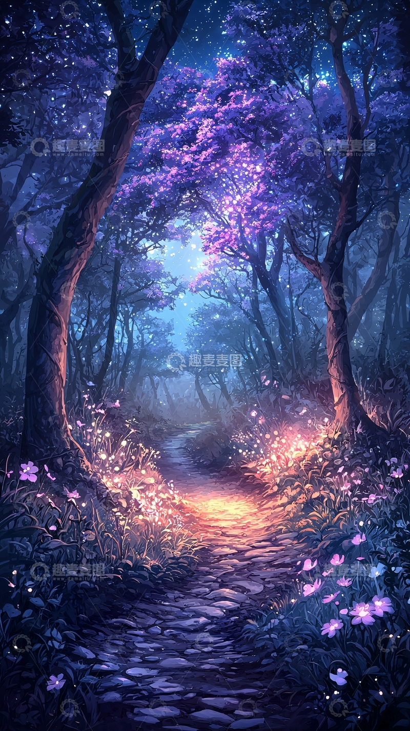 高清大图下载【趣麦麦图】梦幻紫色森林小路