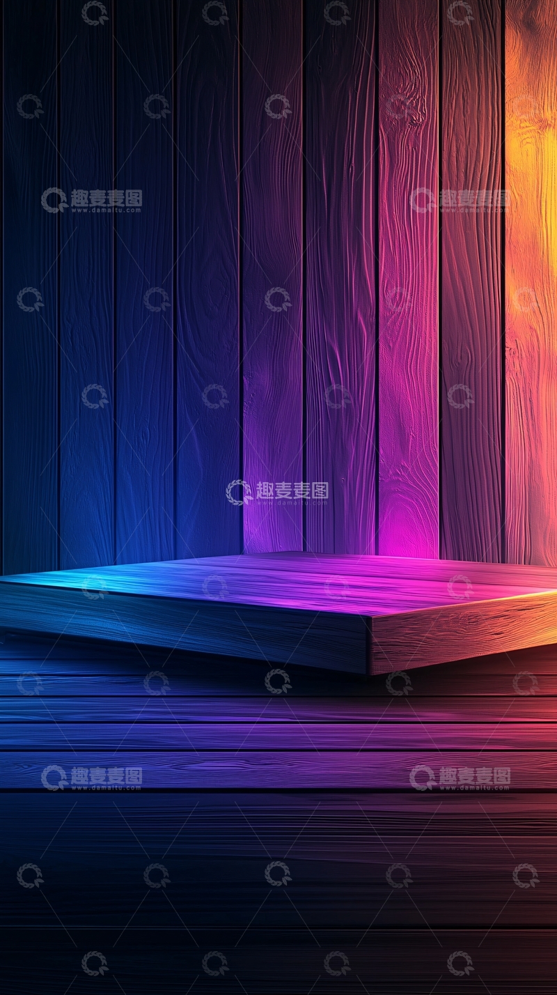 高清大图下载【趣麦麦图】霓虹灯光木质展示台