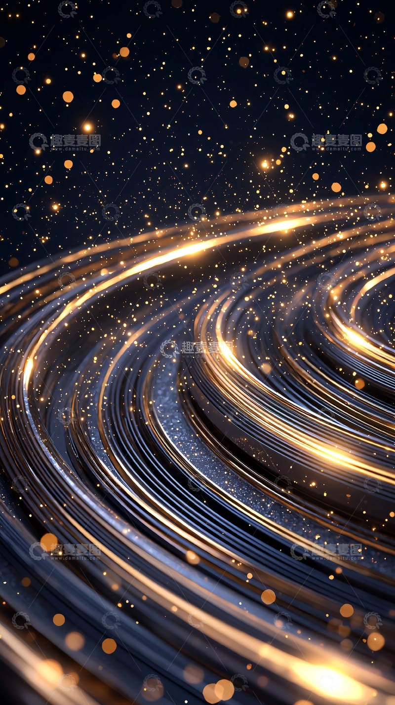 高清大图下载【趣麦麦图】金色光线在黑暗背景中流动