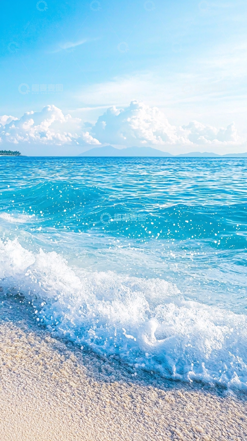 高清大图下载【趣麦麦图】海滩的波浪拍打着岸边