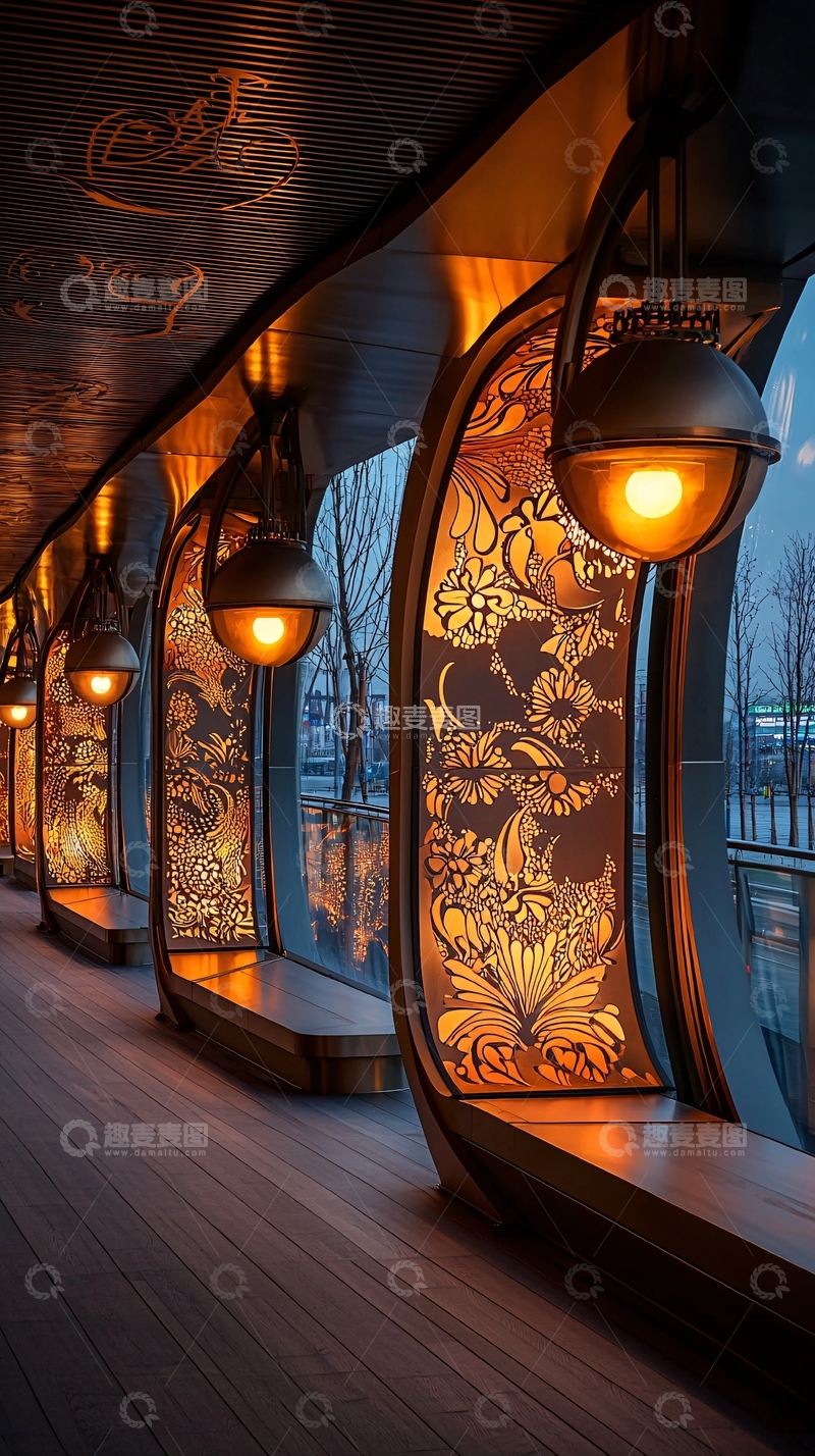 高清大图下载【趣麦麦图】金色装饰艺术风格长廊