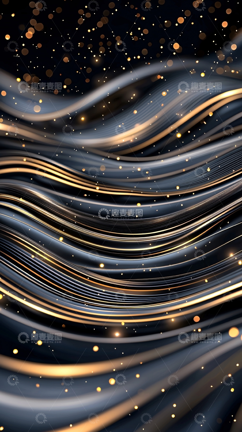 高清大图下载【趣麦麦图】黑色金色曲线流淌闪光