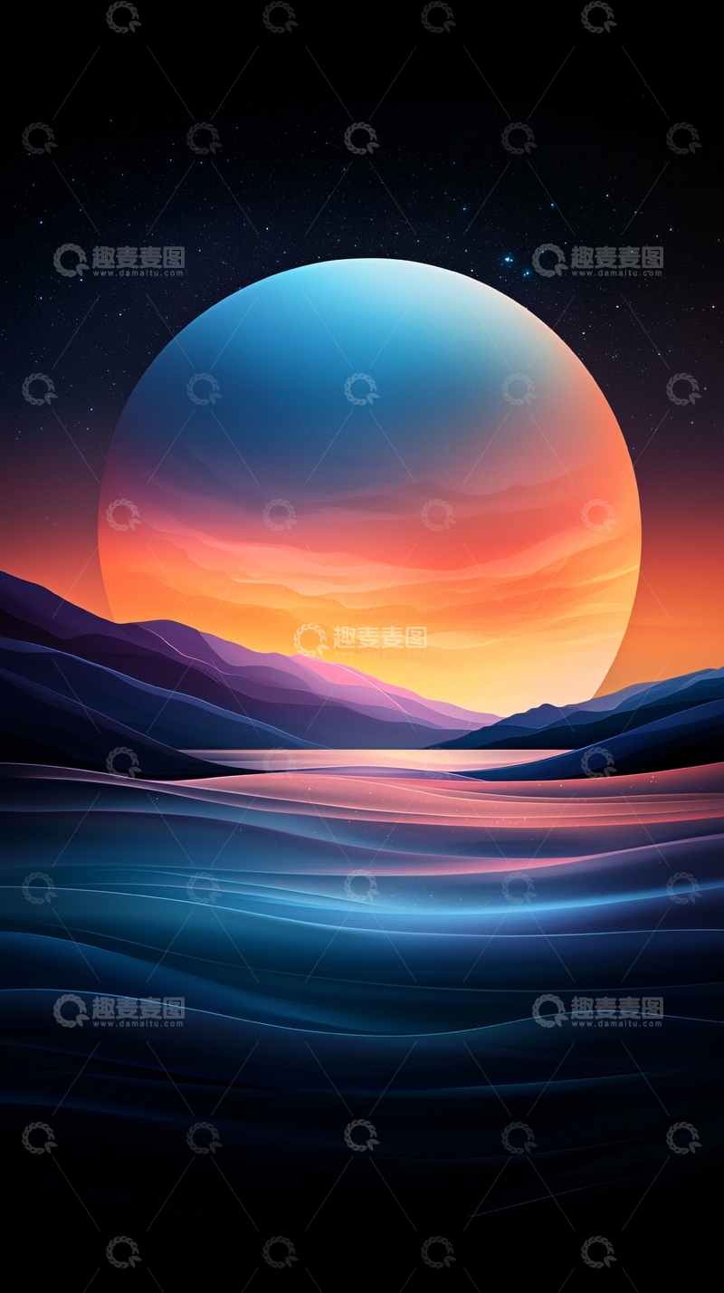 高清大图下载【趣麦麦图】蓝色星球日落美景