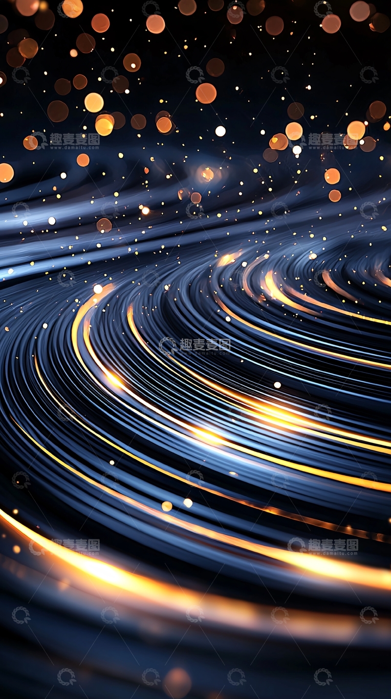 高清大图下载【趣麦麦图】流动的金色光线在深色背景上