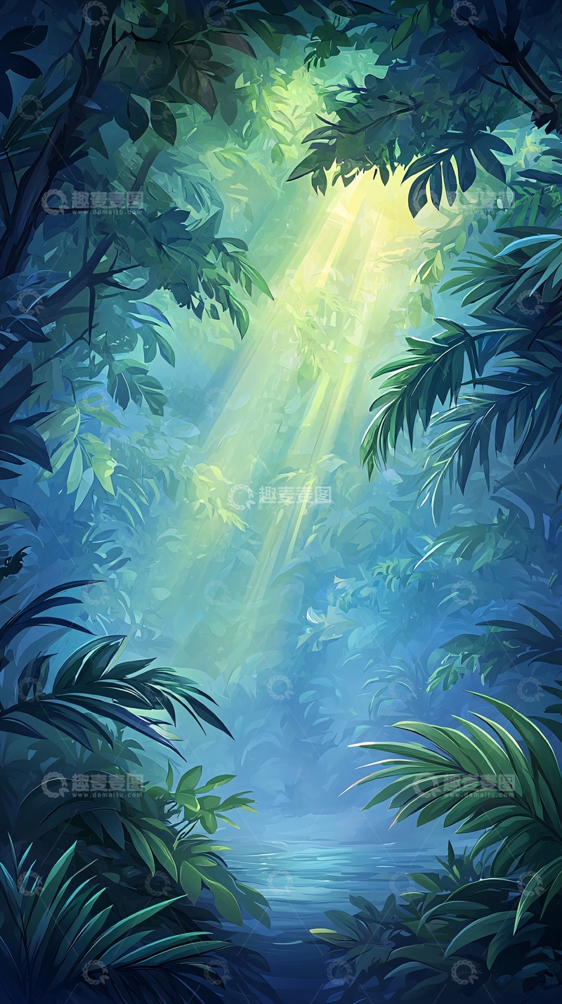 高清大图下载【趣麦麦图】茂密森林阳光照射场景