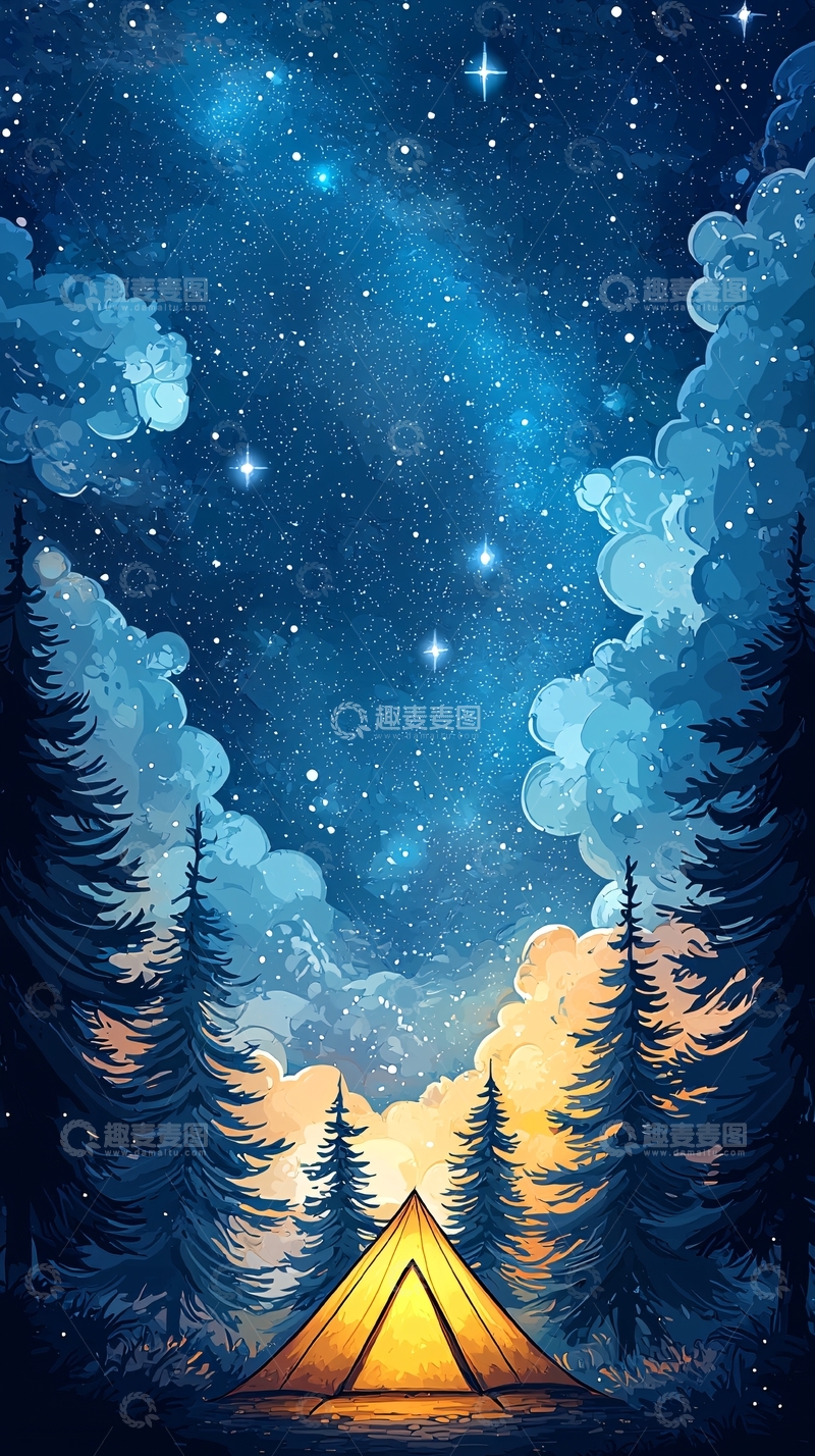 高清大图下载【趣麦麦图】夜空下露营的帐篷