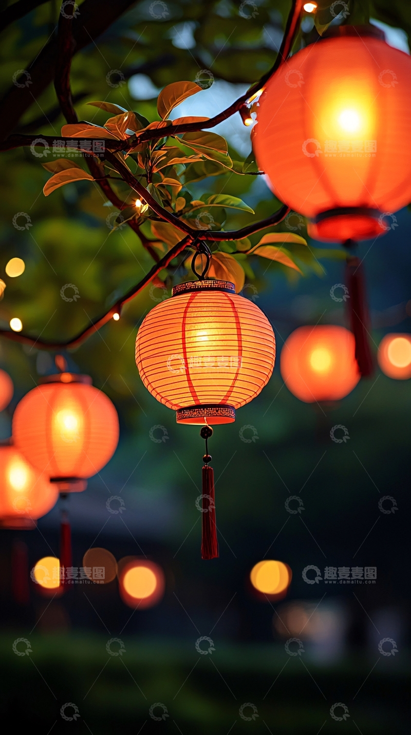 高清大图下载【趣麦麦图】红灯笼挂在树上