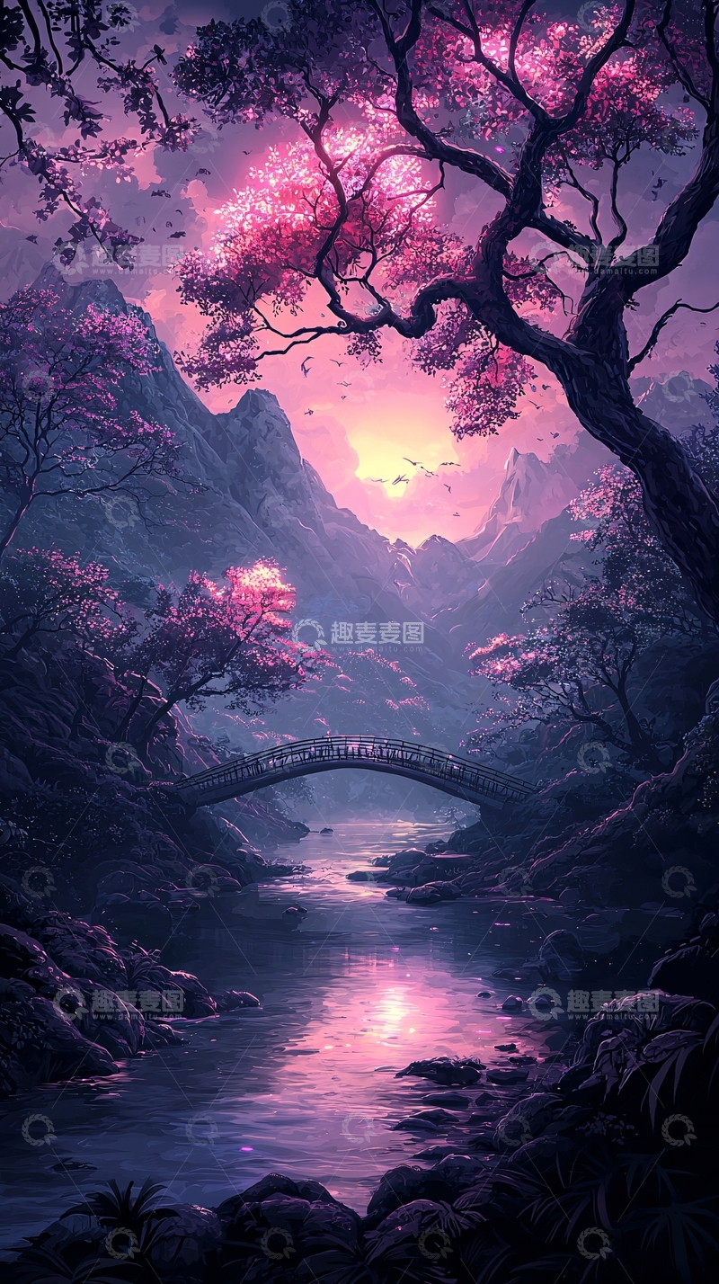 高清大图下载【趣麦麦图】梦幻紫色山水风景画