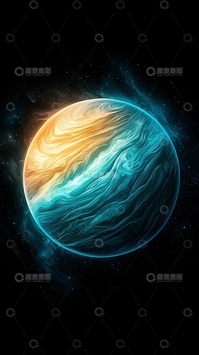 高清大图下载【趣麦麦图】蓝色与金色相间的星球